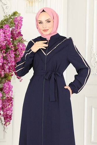 moda selvim Abaya 25233PD194 Navy Blue - Thumbnail