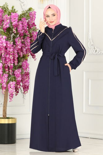 moda selvim Abaya 25233PD194 Navy Blue - Thumbnail