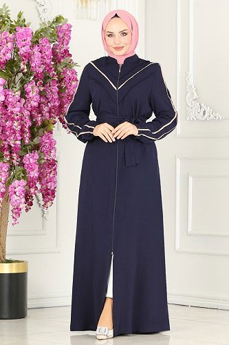 moda selvim Abaya 25233PD194 Navy Blue - Thumbnail