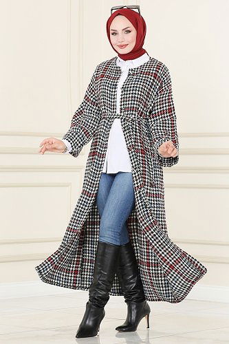 moda selvim Abaya 2530BLU797 Burgundy & Blue - Thumbnail