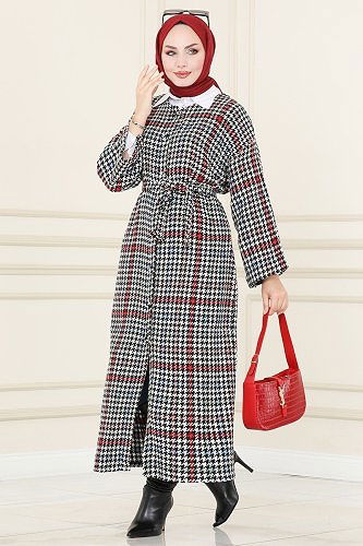 moda selvim Abaya 2530BLU797 Burgundy & Blue - Thumbnail