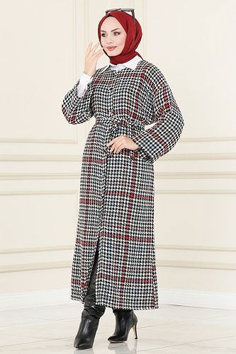 moda selvim Abaya 2530BLU797 Burgundy & Blue - Thumbnail