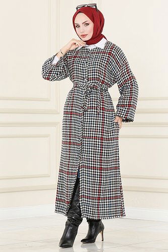 moda selvim Abaya 2530BLU797 Burgundy & Blue - Thumbnail