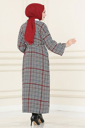 moda selvim Abaya 2530BLU797 Burgundy & Blue - Thumbnail