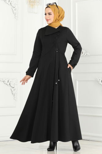 moda selvim Abaya 2533SL432 Black - Thumbnail