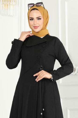 moda selvim Abaya 2533SL432 Black - Thumbnail