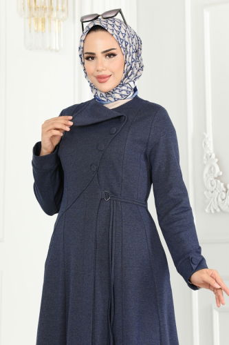 moda selvim Abaya 2533SL432 Navy Blue - Thumbnail