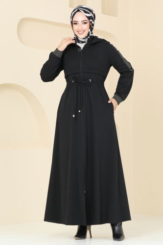 moda selvim Abaya 2552SL432 Black - Thumbnail