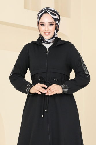 moda selvim Abaya 2552SL432 Black - Thumbnail