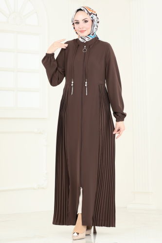 moda selvim Abaya 2568SL432 Brown - Thumbnail