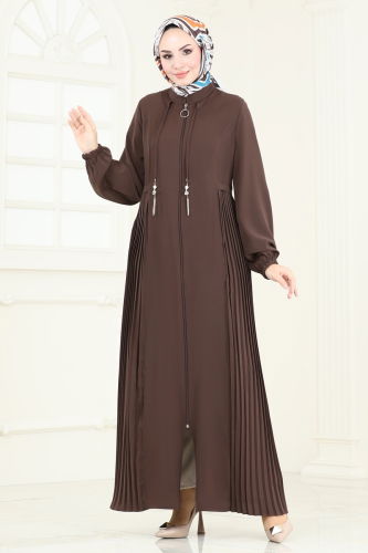 moda selvim Abaya 2568SL432 Brown - Thumbnail