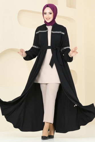 moda selvim Abaya 2570SL432 Black - Thumbnail