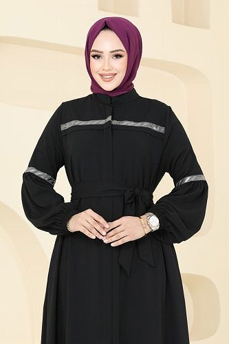 moda selvim Abaya 2570SL432 Black - Thumbnail