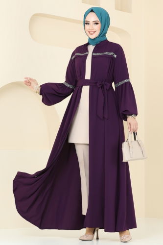 moda selvim Abaya 2570SL432 Purple - Thumbnail