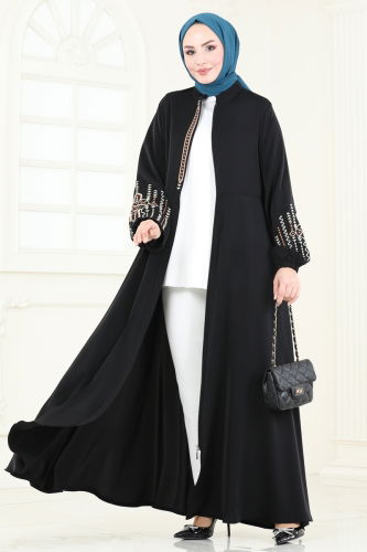 moda selvim Abaya 2583SL432 Black - Thumbnail