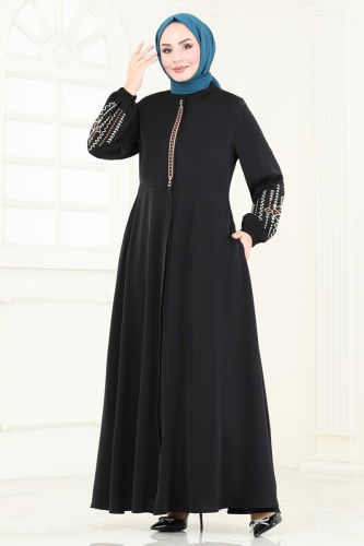 moda selvim Abaya 2583SL432 Black - Thumbnail