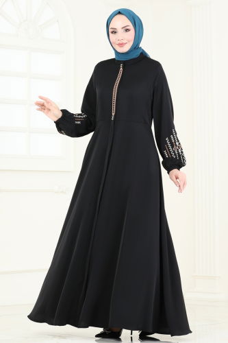 moda selvim Abaya 2583SL432 Black - Thumbnail