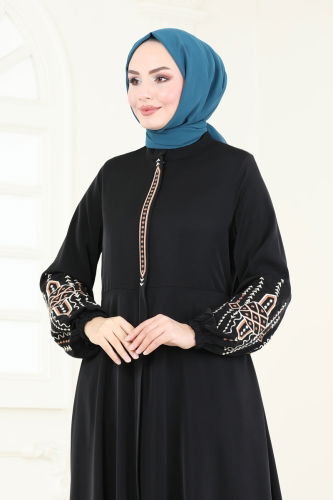 moda selvim Abaya 2583SL432 Black - Thumbnail