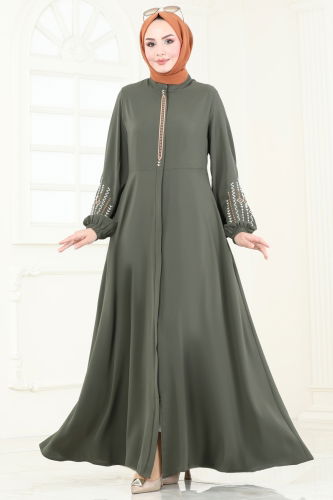 moda selvim Abaya 2583SL432 Khaki - Thumbnail