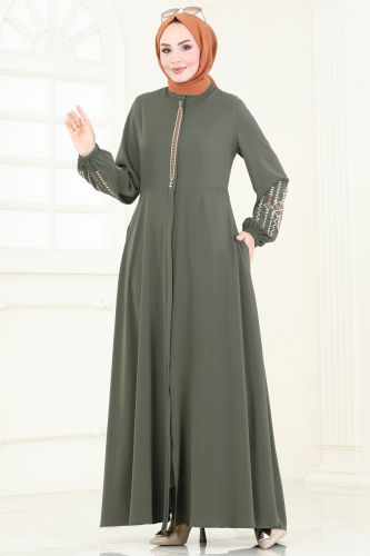 moda selvim Abaya 2583SL432 Khaki - Thumbnail