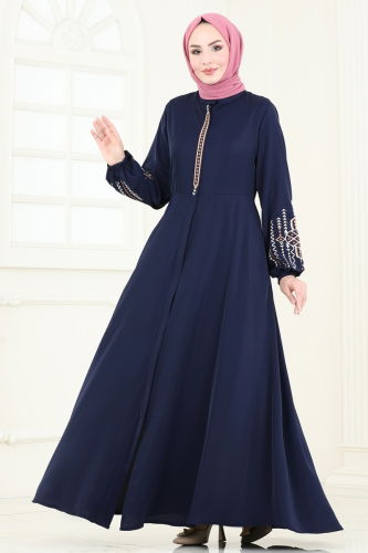 moda selvim Abaya 2583SL432 Navy Blue - Thumbnail