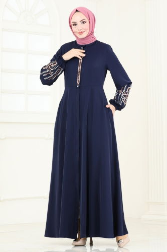 moda selvim Abaya 2583SL432 Navy Blue - Thumbnail