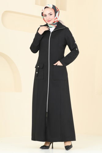 moda selvim Abaya 2593SL432 Black - Thumbnail