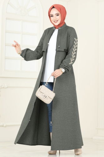 moda selvim Abaya 2597SL432 Khaki - Thumbnail