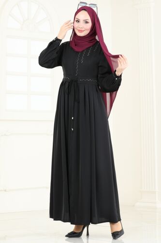 moda selvim Abaya 2598SL432 Black - Thumbnail