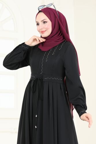 moda selvim Abaya 2598SL432 Black - Thumbnail