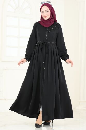 moda selvim Abaya 2598SL432 Black - Thumbnail