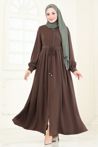 moda selvim Abaya 2598SL432 Brown - Thumbnail