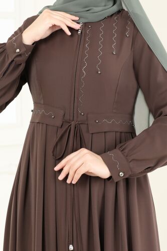 moda selvim Abaya 2598SL432 Brown - Thumbnail