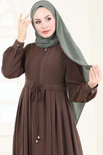 moda selvim Abaya 2598SL432 Brown - Thumbnail