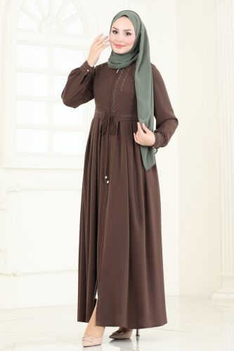 moda selvim Abaya 2598SL432 Brown - Thumbnail