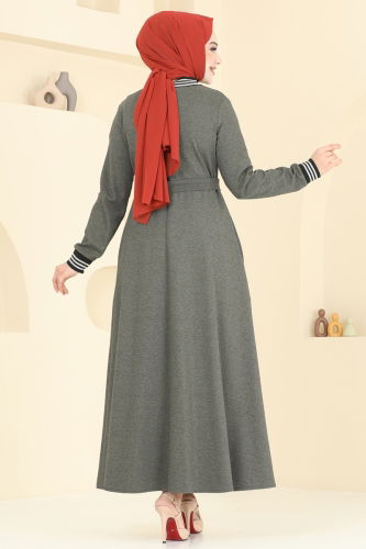 moda selvim عباءة أخضر عفني فاتح 2607SL432 - Thumbnail