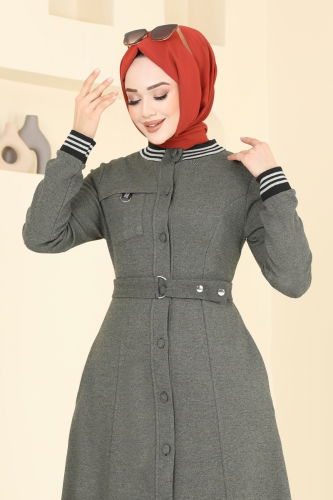 moda selvim عباءة أخضر عفني فاتح 2607SL432 - Thumbnail