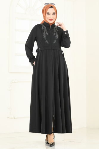 moda selvim Abaya 2612SL432 Black - Thumbnail