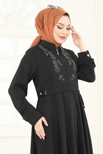 moda selvim عباءة أسود 2612SL432 - Thumbnail