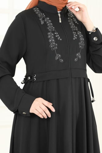 moda selvim عباءة أسود 2612SL432 - Thumbnail