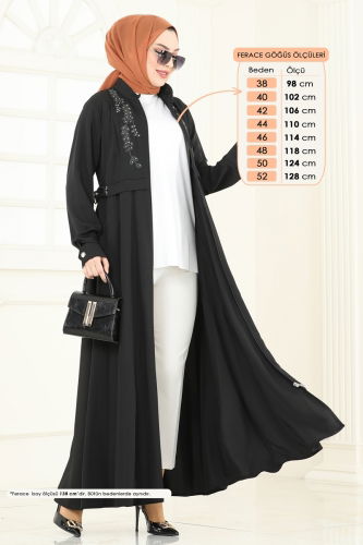 moda selvim عباءة أسود 2612SL432 - Thumbnail