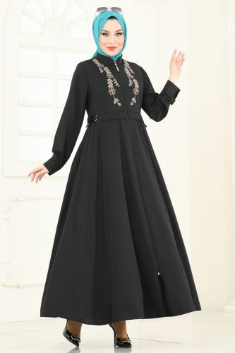 moda selvim Abaya 2612SL432 Black&Vision - Thumbnail