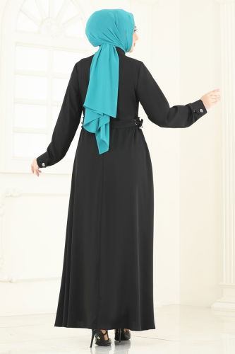 moda selvim عباءة أسود وبيج 2612SL432 - Thumbnail