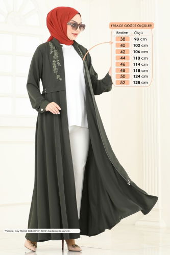 moda selvim عباءة اخضر عفني 2612SL432 - Thumbnail