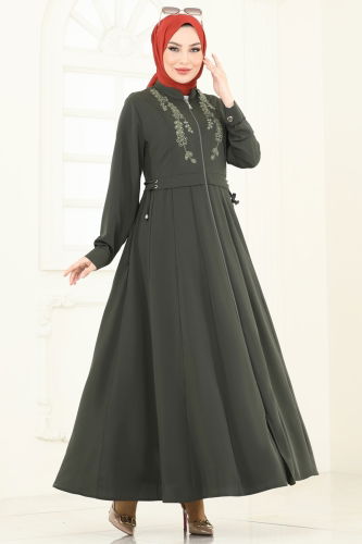 moda selvim عباءة اخضر عفني 2612SL432 - Thumbnail