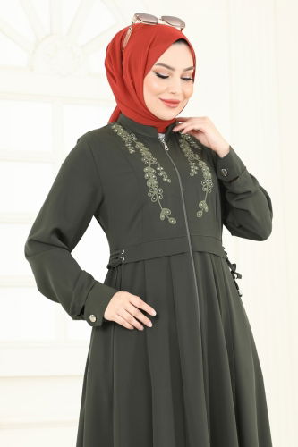 moda selvim عباءة اخضر عفني 2612SL432 - Thumbnail