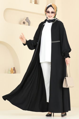 moda selvim عباءة أسود 2613SL432 - Thumbnail