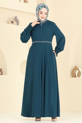 moda selvim عباءة بترولي 2613SL432 - Thumbnail
