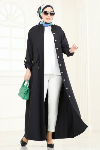 moda selvim Abaya 2615SL432 Black - Thumbnail