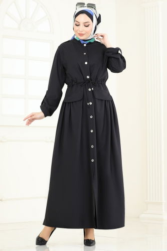 moda selvim Abaya 2615SL432 Black - Thumbnail